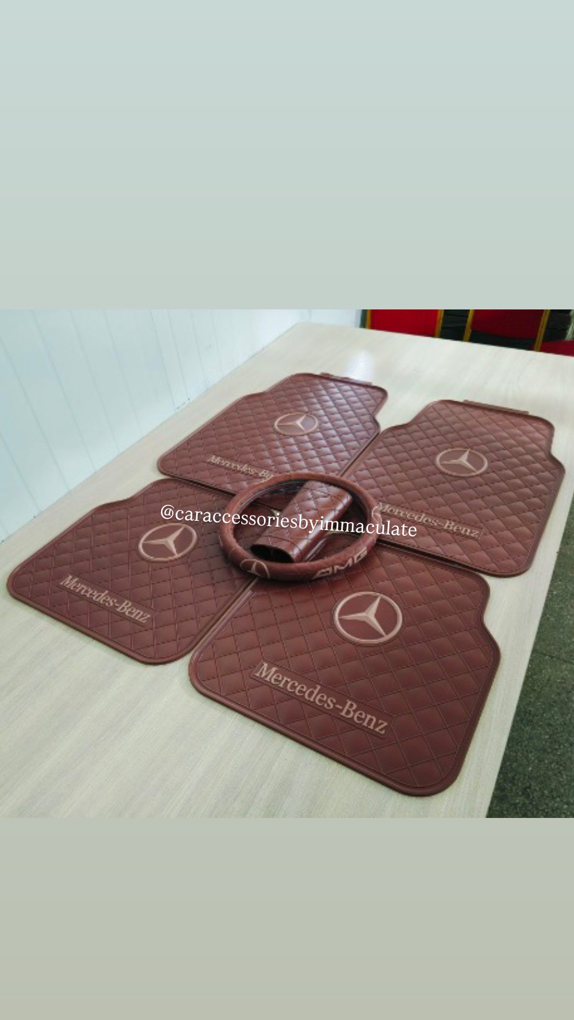 Mercedes custom (Coffee brown and biege) 5pcs mats plus steering