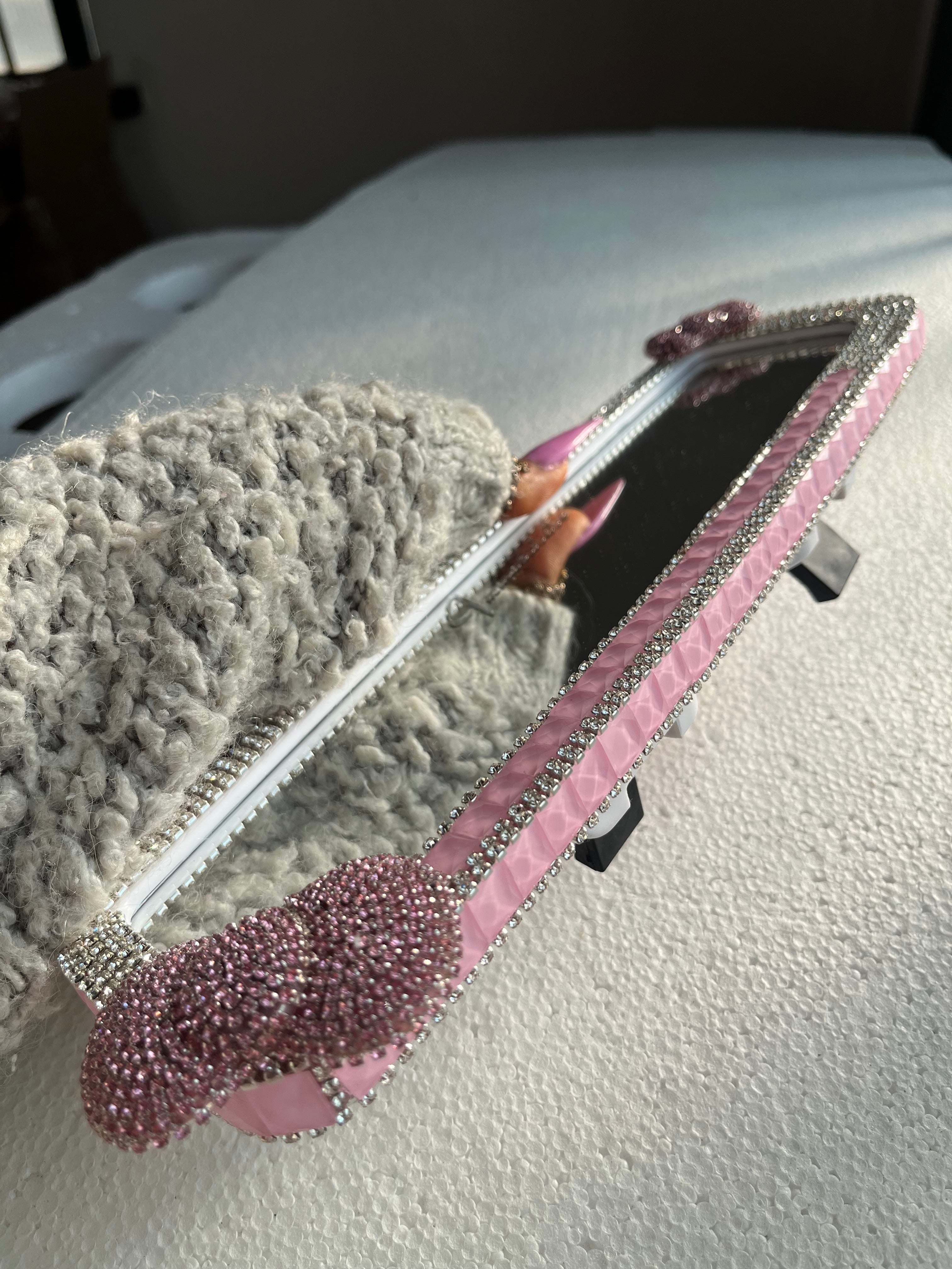 Bow (double) baby pink car rear view mirror cover decor