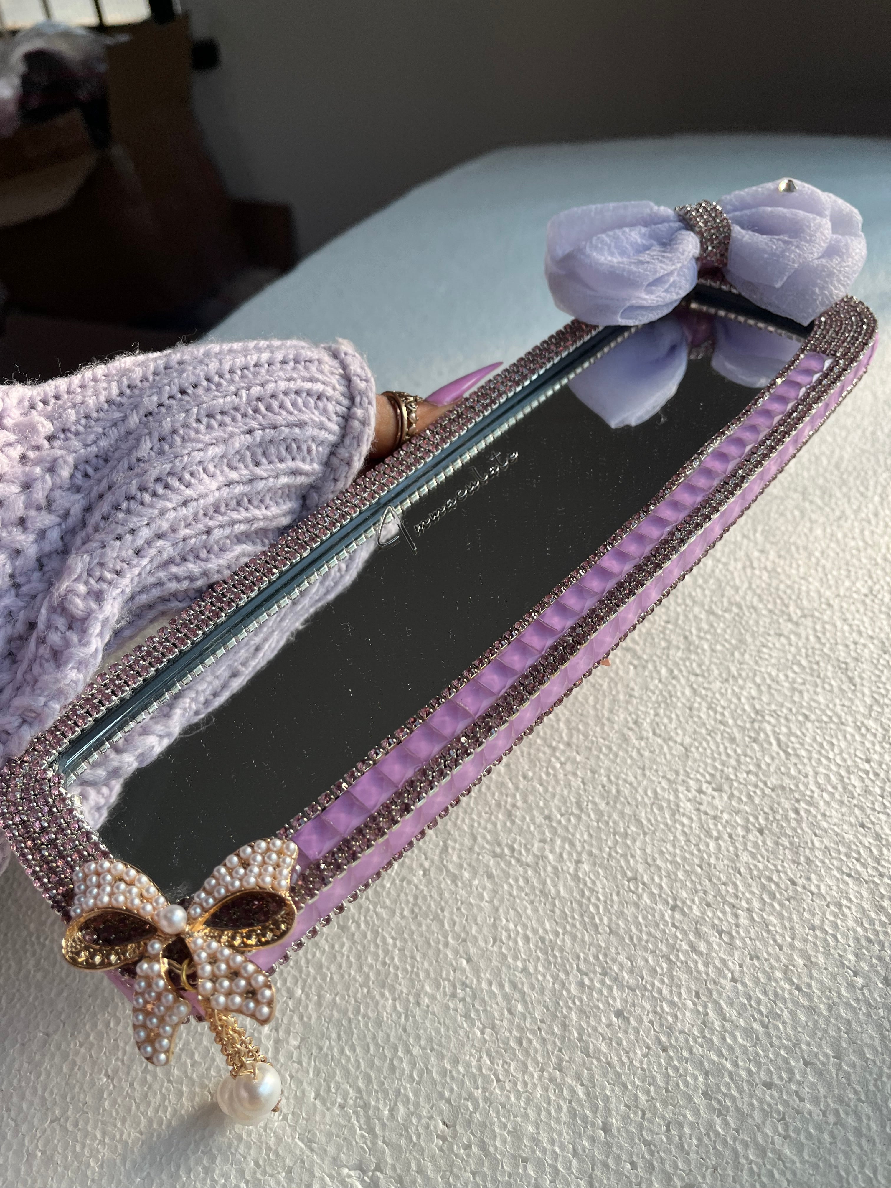 Lavender diamond encrusted rear view mirror cover