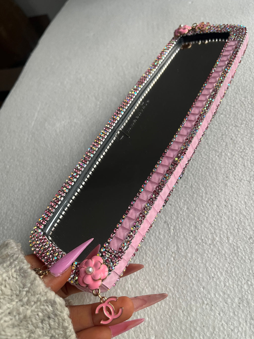 Cc (double)pink diamond encrusted car rear view mirror cover decor