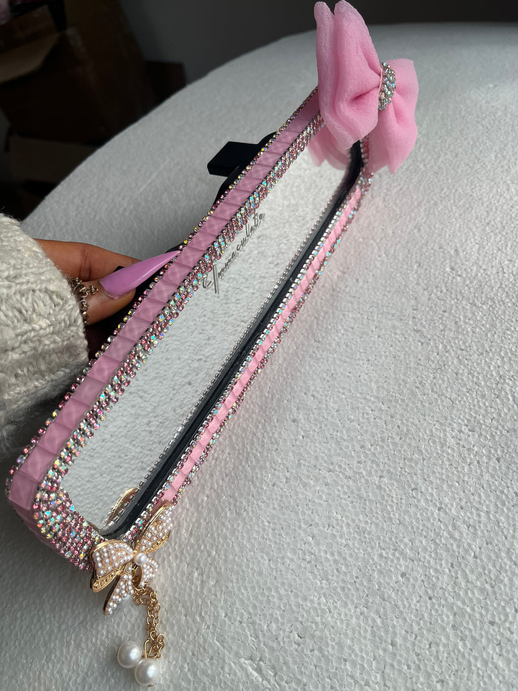 Ribbon 🎀 (Pink) Diamond encrusted car rear view mirror cover decor