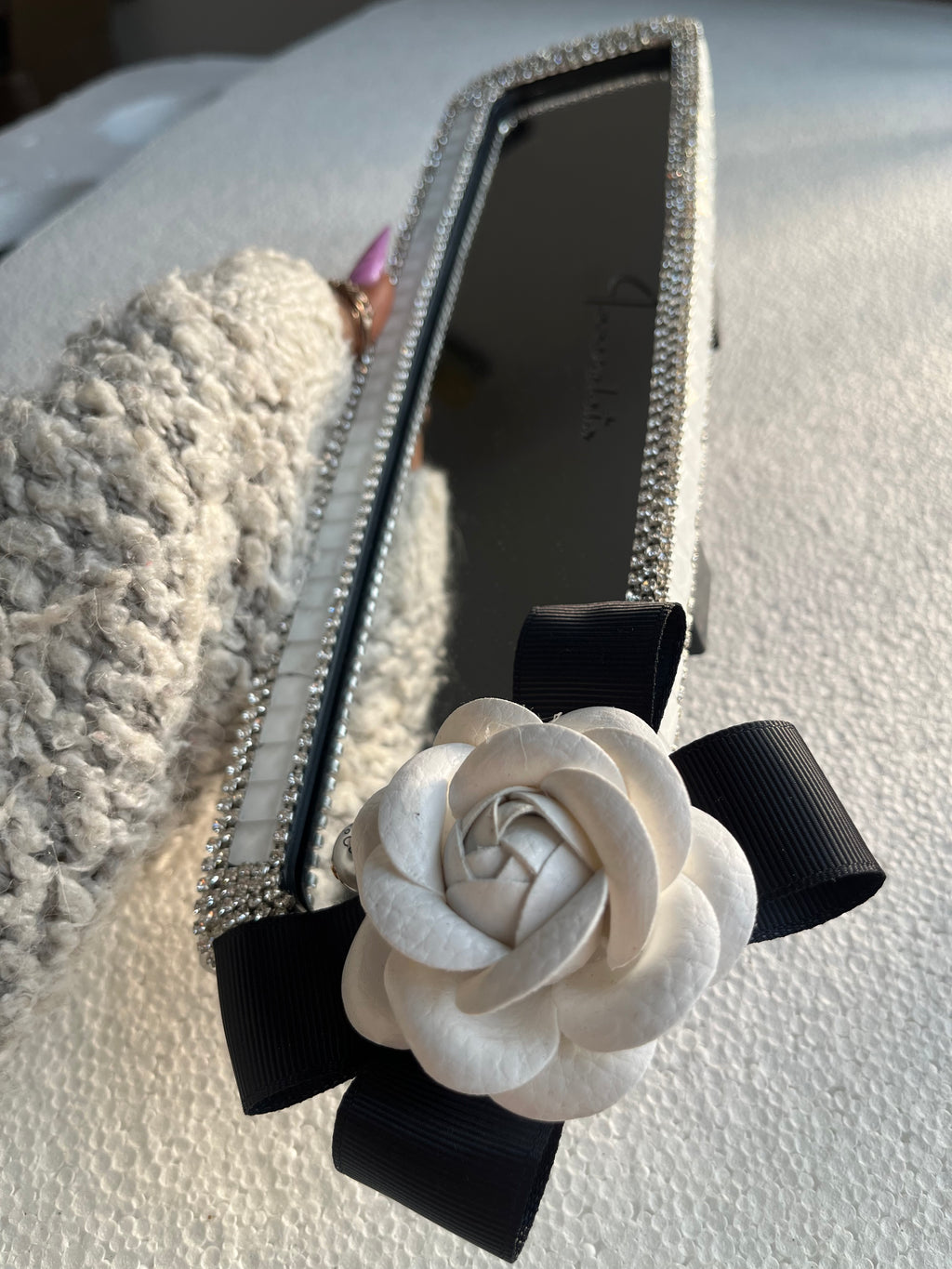Rose (Snow White) diamond encrusted car rear view mirror cover