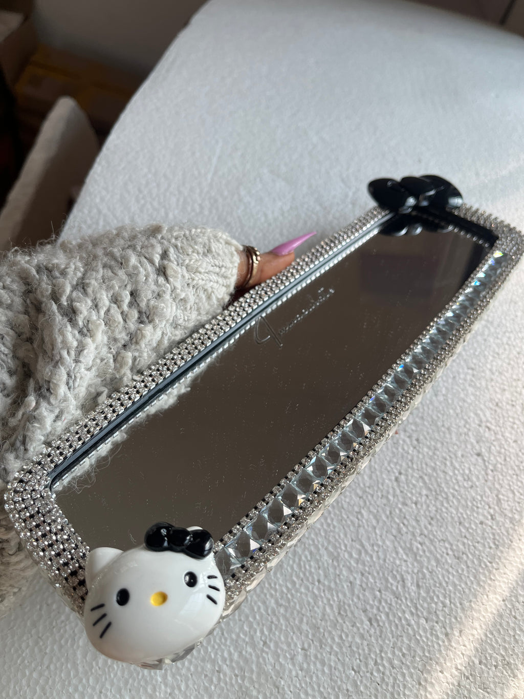 Hello Kitty black crystal clear diamond encrusted rear view mirror cover