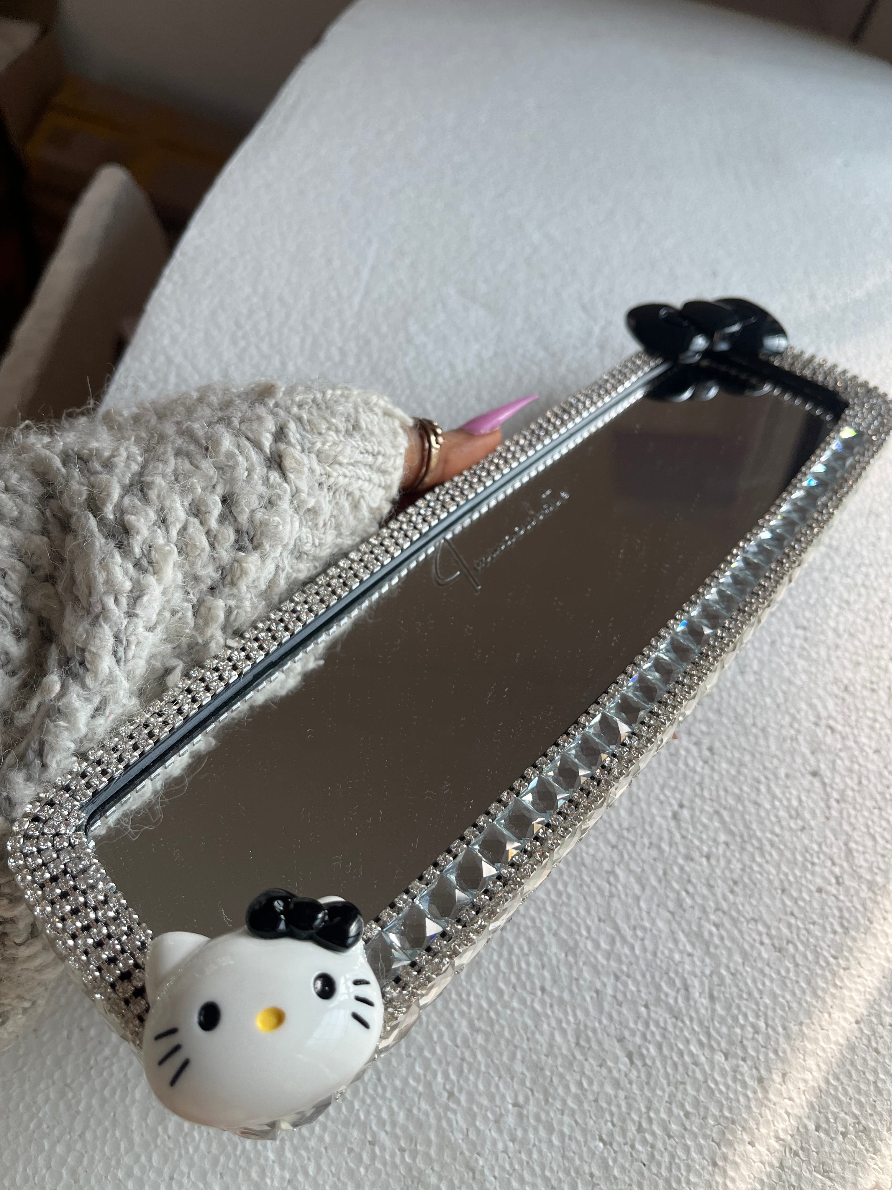 Hello Kitty black crystal clear diamond encrusted rear view mirror cover