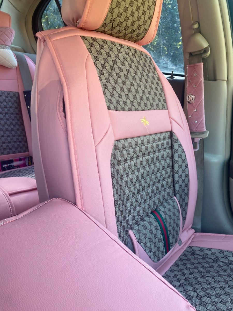 GG leather pink car seat covers set