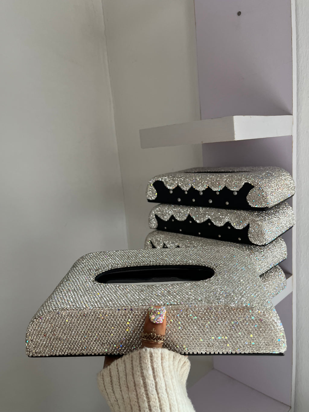 Diamond encrusted (silver) tissue box holder