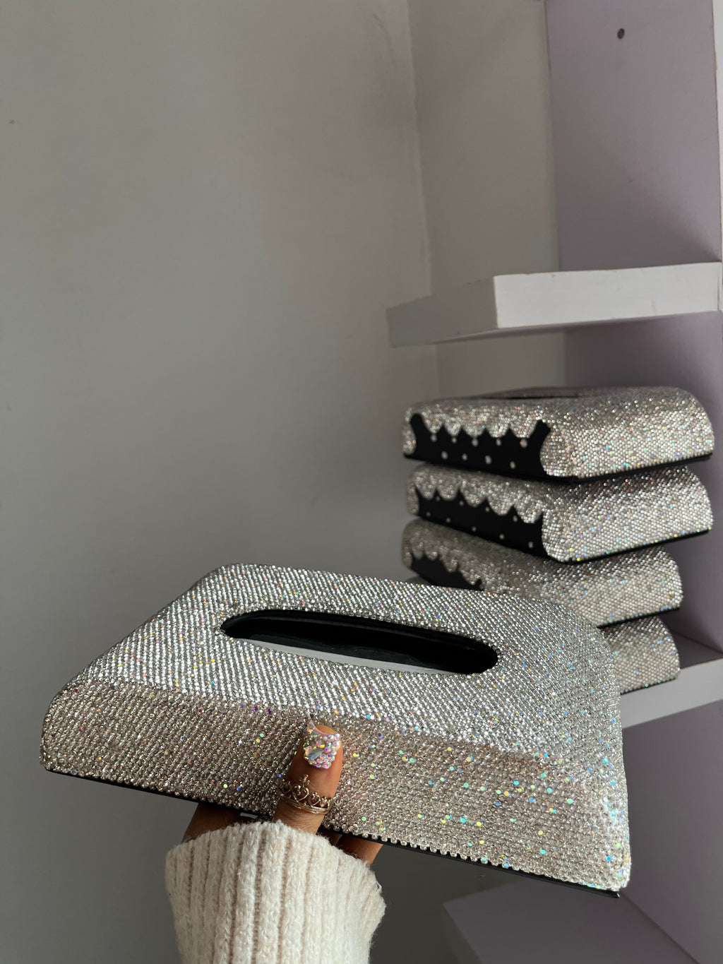 Diamond encrusted (silver) tissue box holder