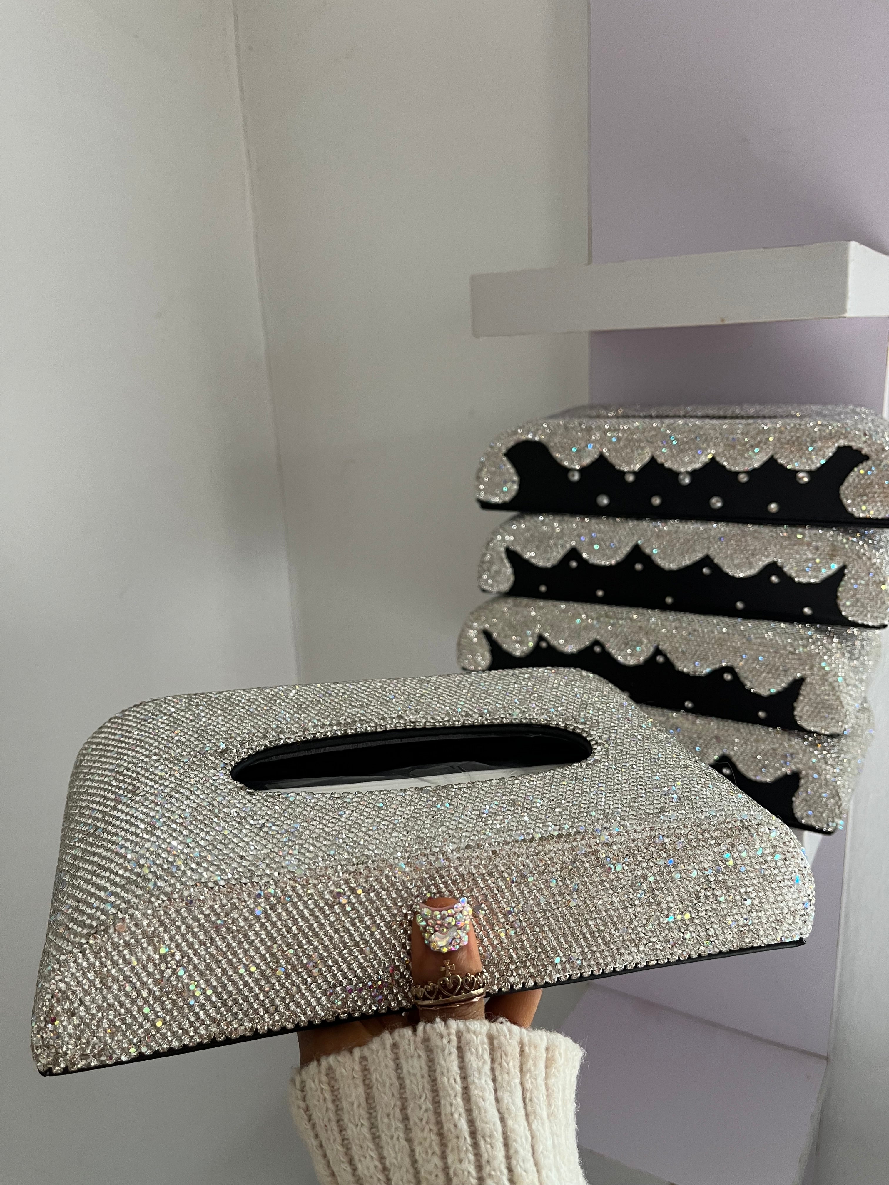 Diamond encrusted (silver) tissue box holder
