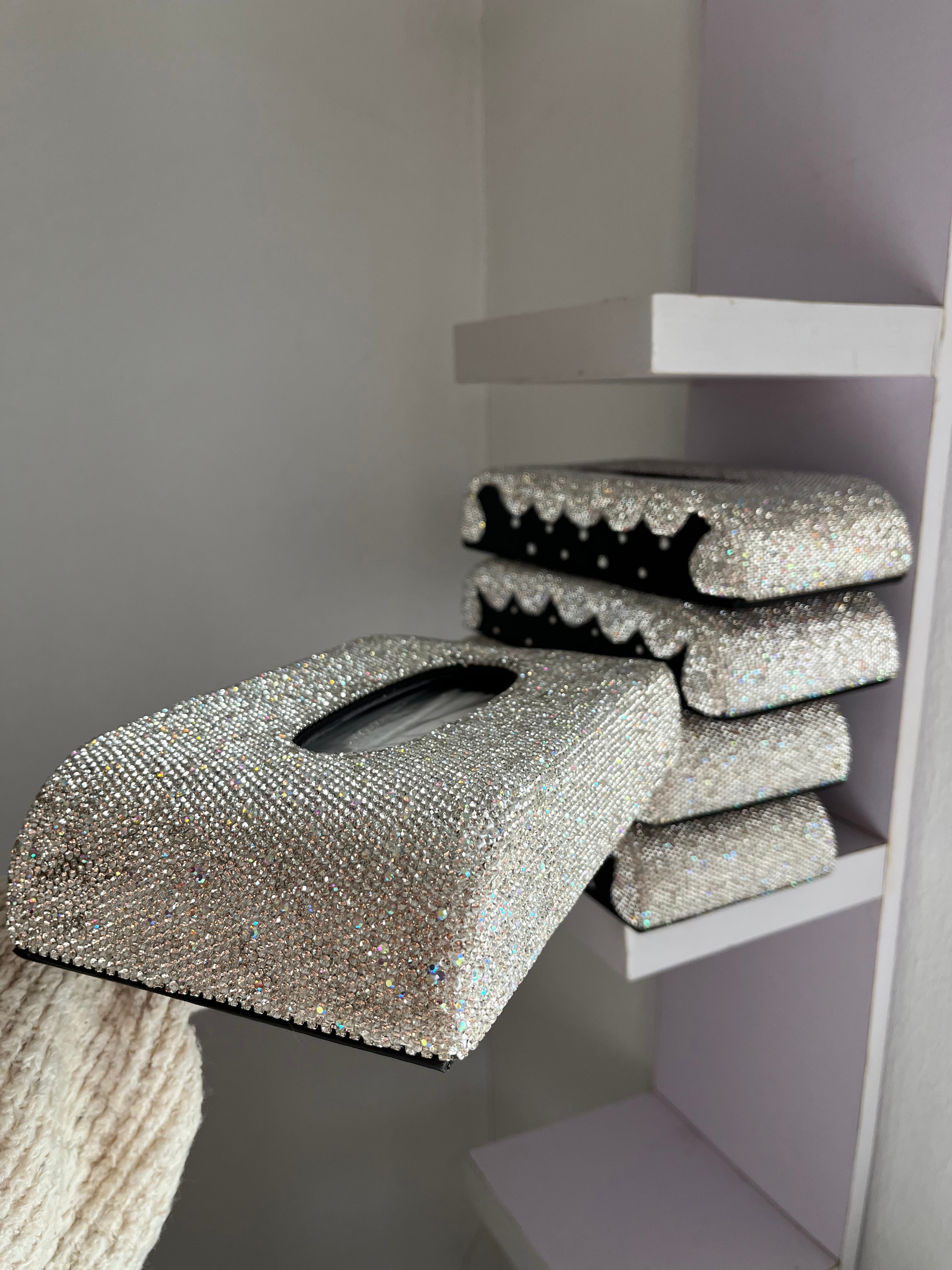Diamond encrusted (silver) tissue box holder