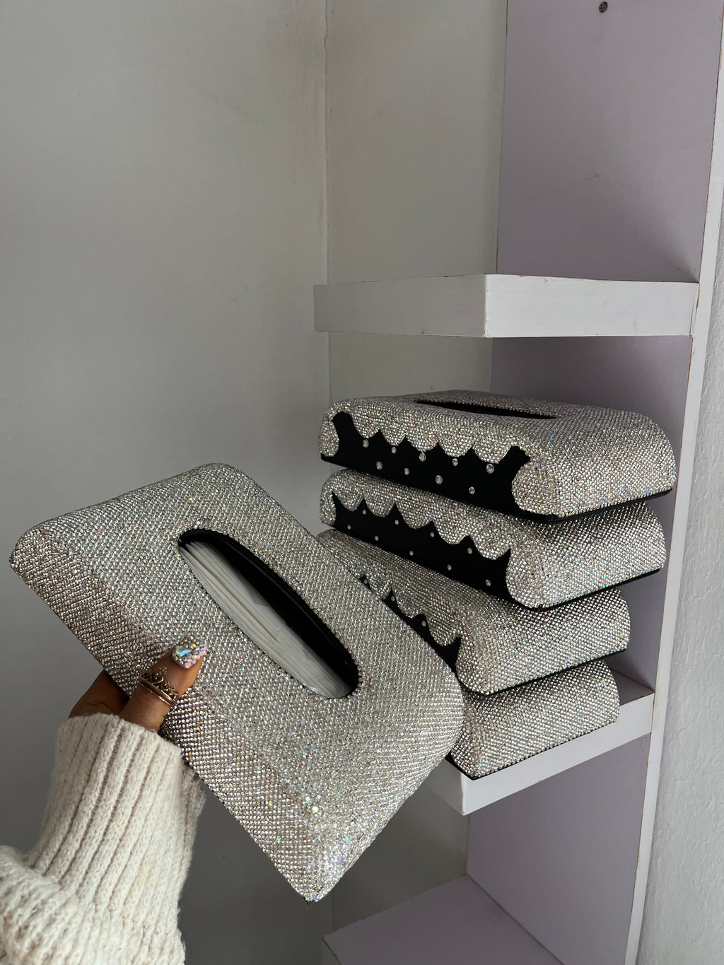 Diamond encrusted (silver) tissue box holder