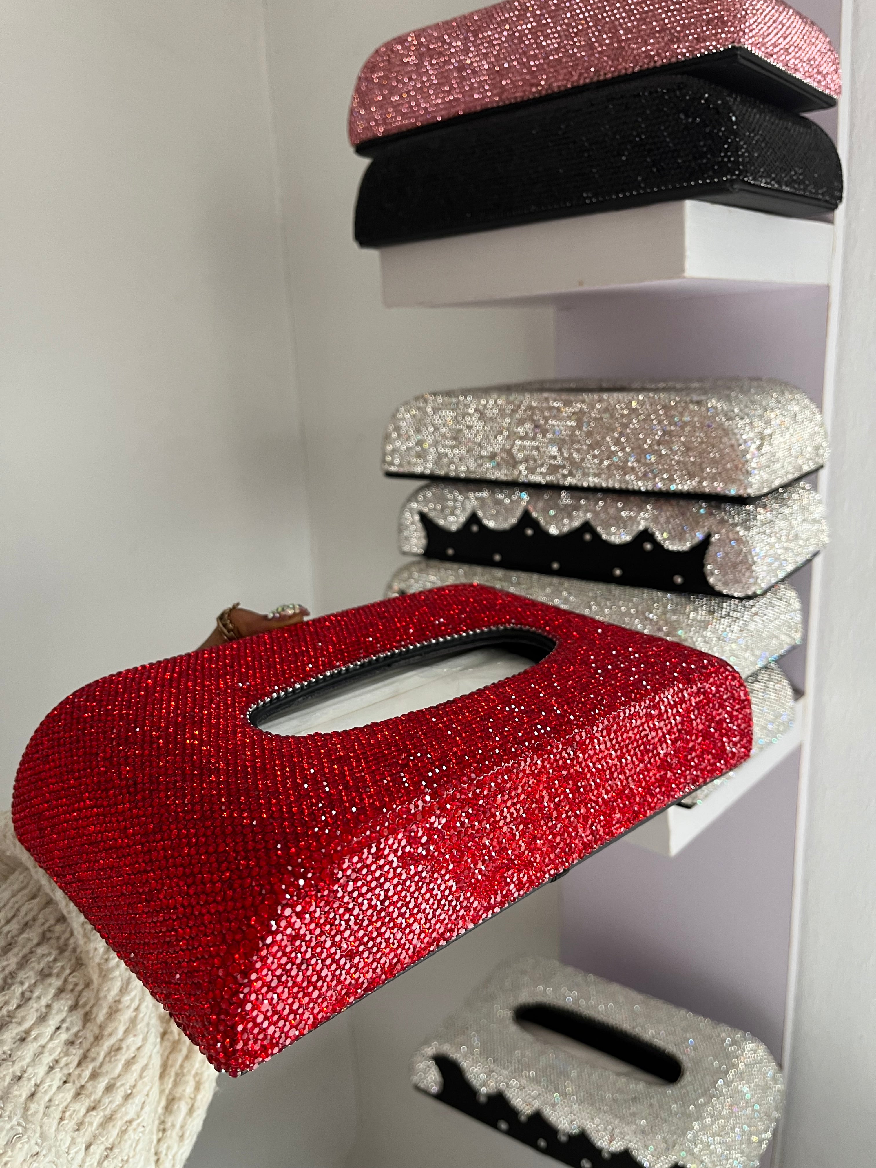 Diamond encrusted (Red) tissue box holder