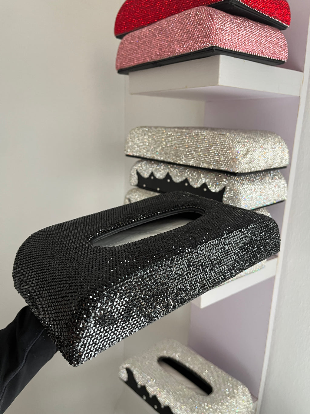 Diamond encrusted (Black) tissue box holder