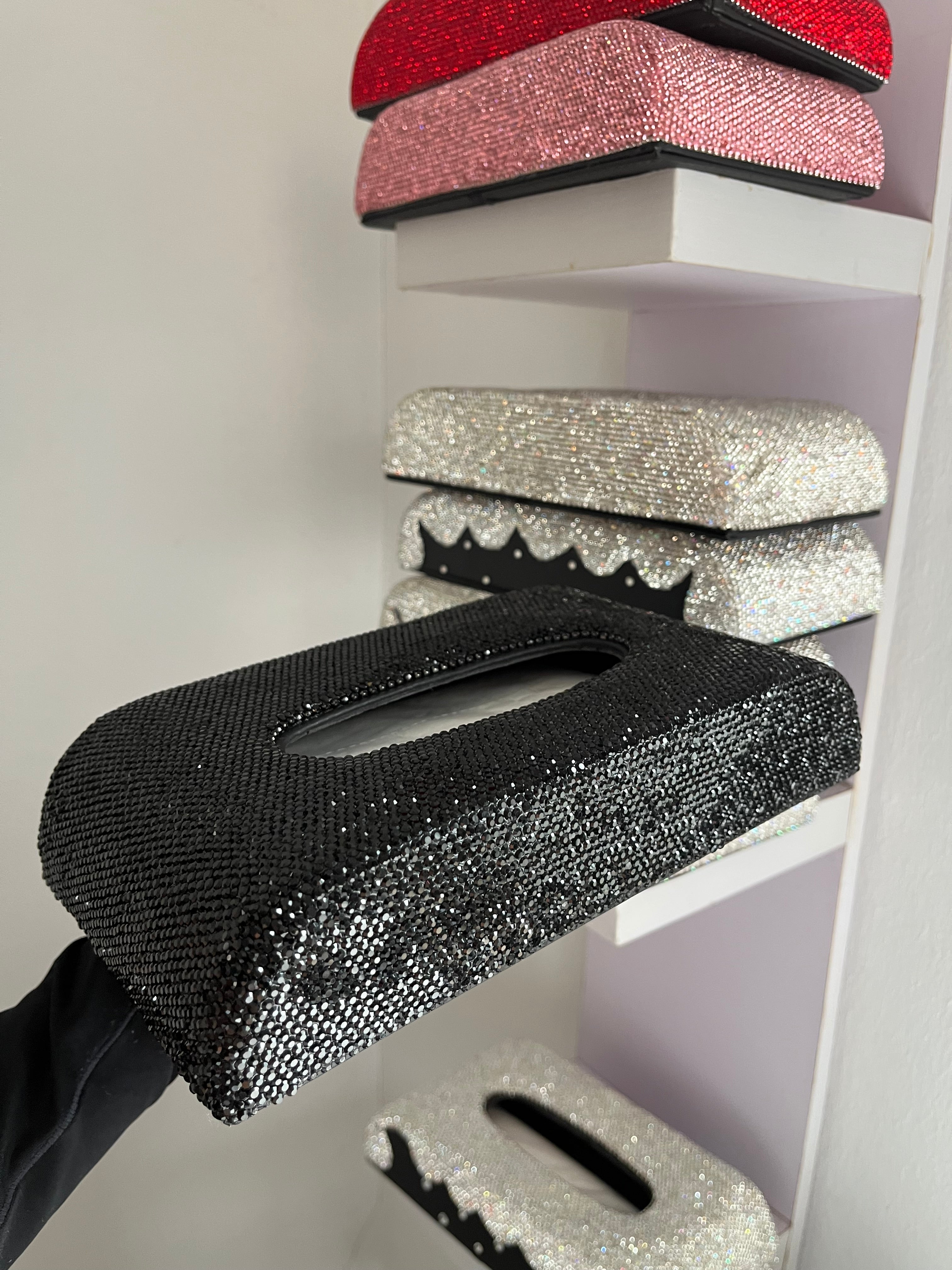 Diamond encrusted (Black) tissue box holder