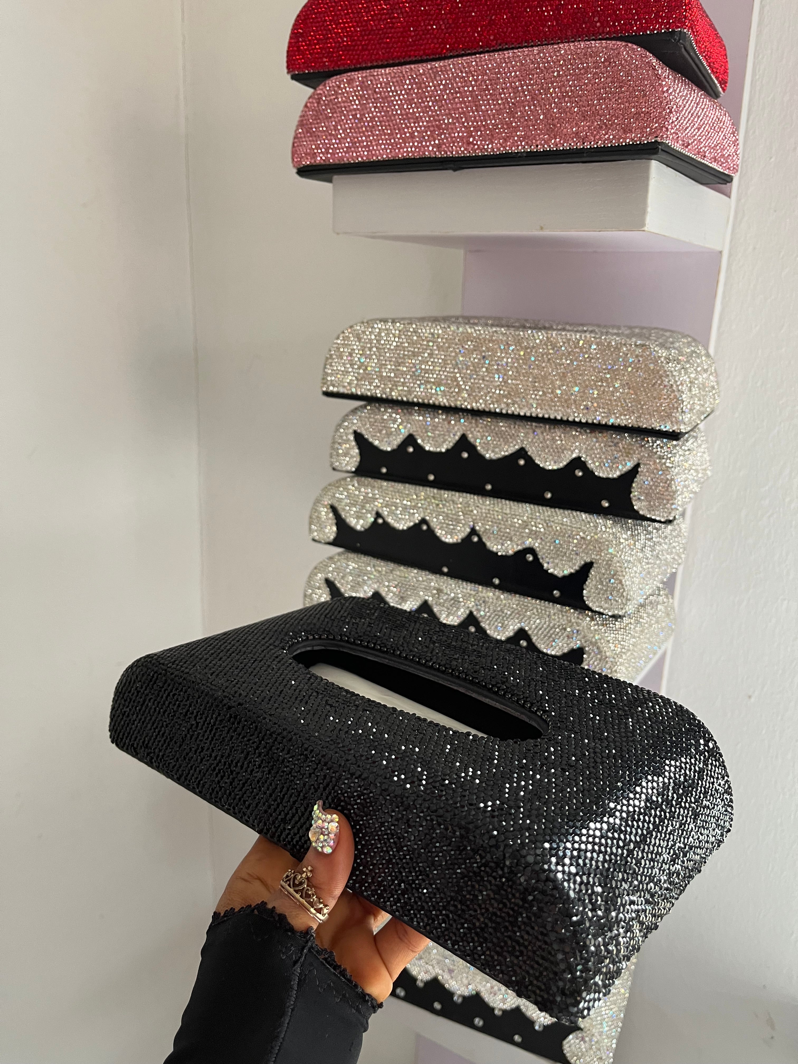Diamond encrusted (Black) tissue box holder